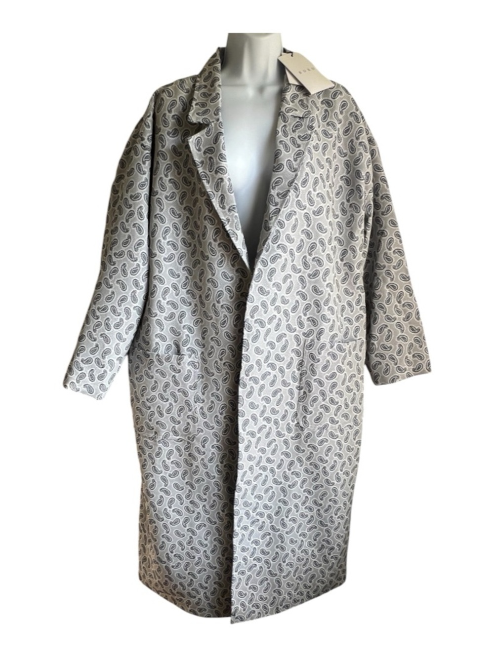 BURU Open Car Coat Navy Paisley NWT L/XL Statement Coat